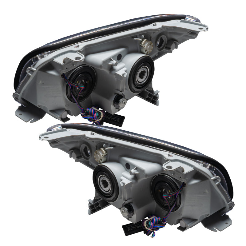 Oracle pre-assembled white headlights for 2006-2009 Toyota 4Runner with halo rings installed, showcasing chrome and black housing options.