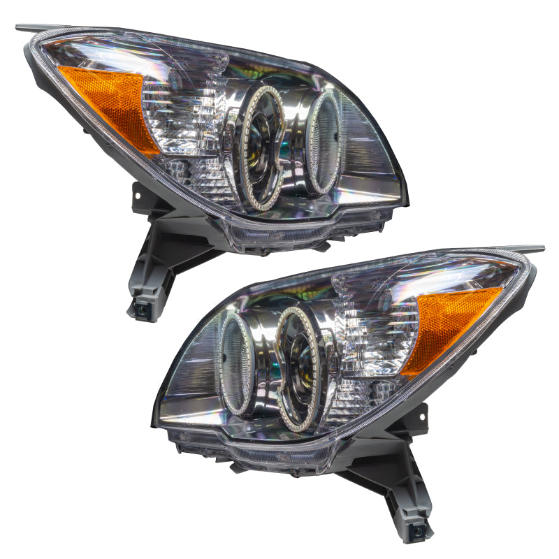 Oracle pre-assembled white headlights for 2006-2009 Toyota 4Runner with halo rings installed, showcasing chrome and black housing options.