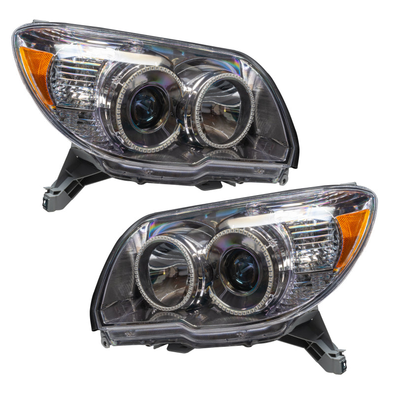 Oracle pre-assembled white headlights for 2006-2009 Toyota 4Runner with halo rings installed, showcasing chrome and black housing options.