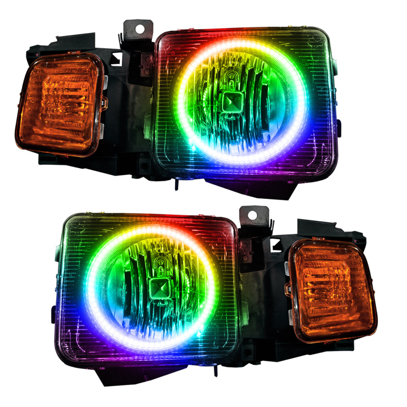 Oracle 06-10 Hummer H3 SMD HL ColorSHIFT Dynamic headlights with chrome and black housing options, showcasing vibrant halo rings.