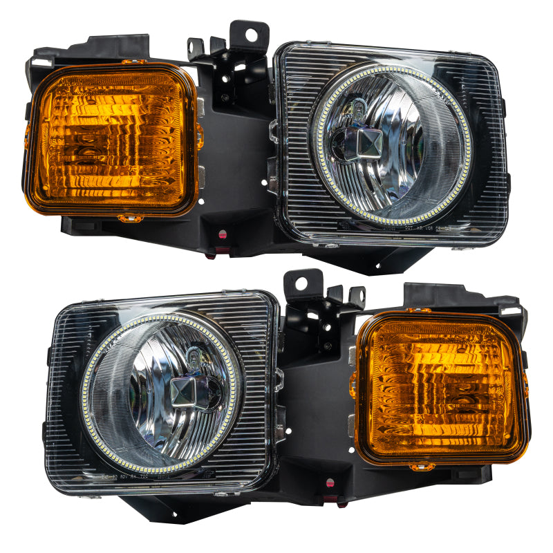 Oracle 06-10 Hummer H3 SMD headlights with ColorSHIFT halo rings and 2.0 controller, showcasing chrome and black housing options.