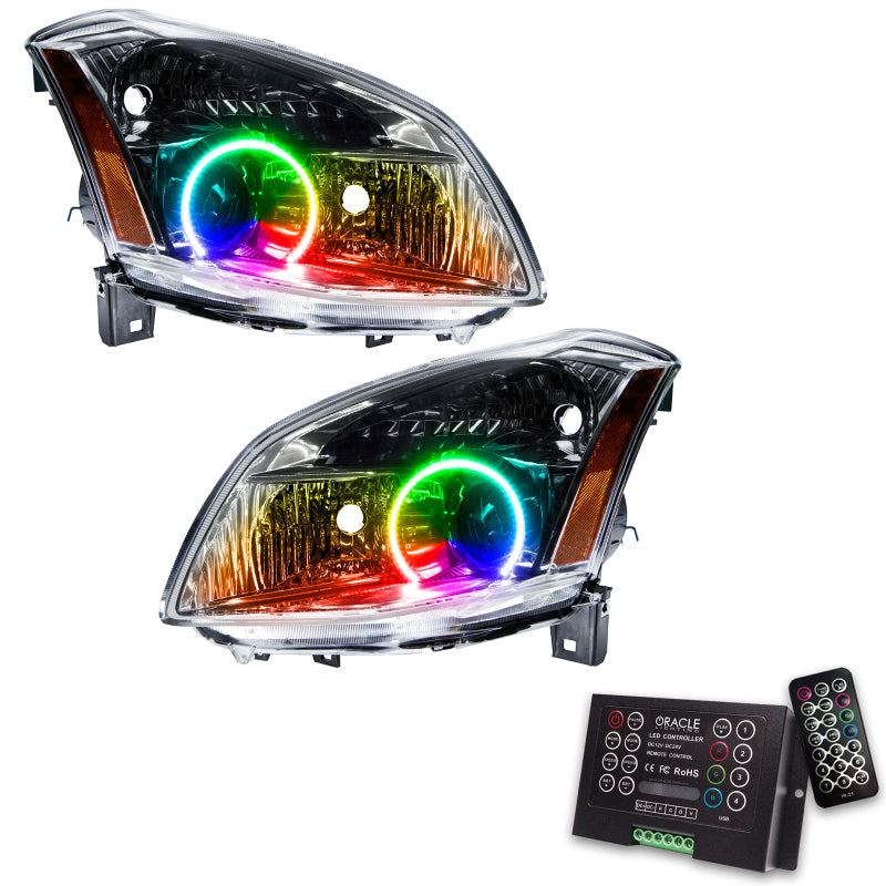 Oracle 07-08 Nissan Maxima SMD headlights with ColorSHIFT and 2.0 controller, showcasing Chrome and Black housing options.