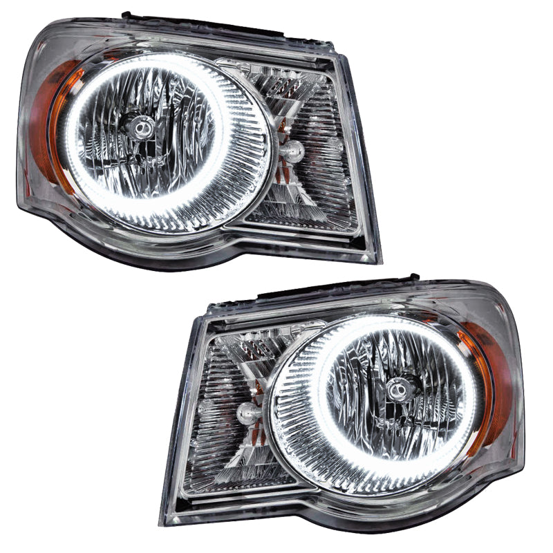 Oracle 07-09 Chrysler Aspen SMD headlights with pre-installed halo rings in Chrome and Black housing options.