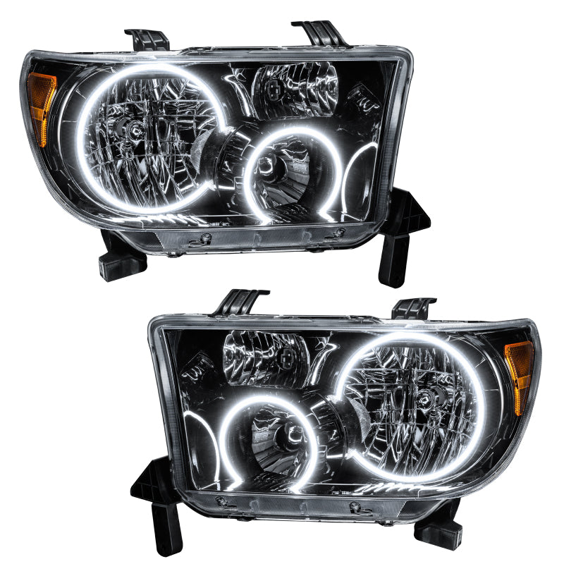 Oracle pre-assembled headlights for 2007-2011 Toyota Tundra with black housing and halo rings, showcasing modern design and superior lighting.