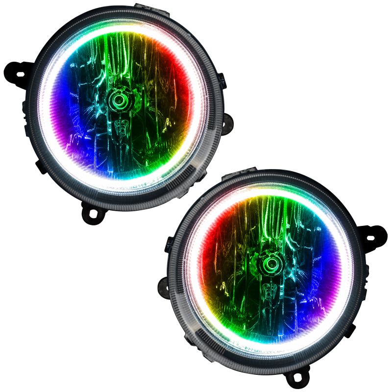 Oracle 07-10 Jeep Compass SMD headlights with ColorSHIFT halo rings and 2.0 controller, showcasing chrome and black housing options.