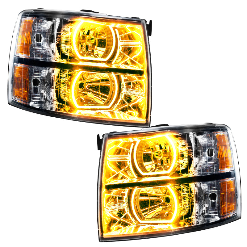 Oracle 07-13 Chevrolet Silverado SMD headlights featuring ColorSHIFT technology, showcasing vibrant LED lights in a sleek design.