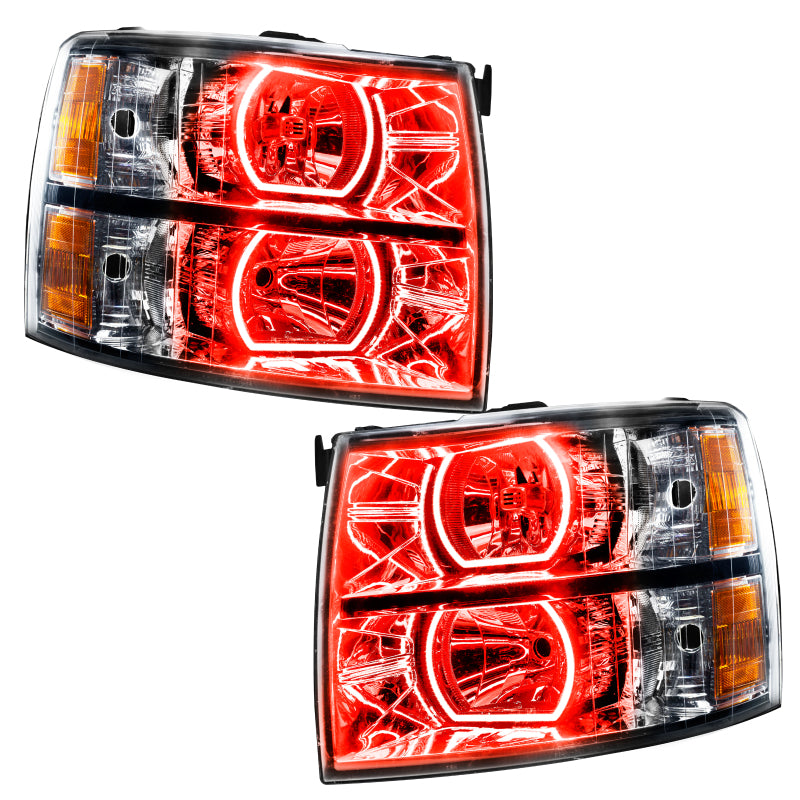 Oracle 07-13 Chevrolet Silverado SMD headlights featuring ColorSHIFT technology, showcasing vibrant LED lights in a sleek design.