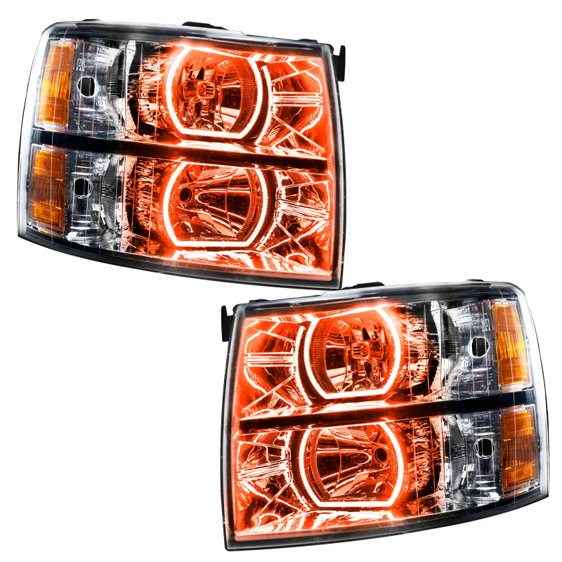 Oracle 07-13 Chevrolet Silverado SMD headlights featuring ColorSHIFT technology, showcasing vibrant LED lights in a sleek design.