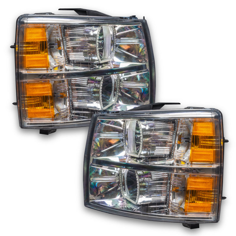 Oracle 07-13 Chevrolet Silverado SMD headlights featuring ColorSHIFT technology, showcasing vibrant LED lights in a sleek design.