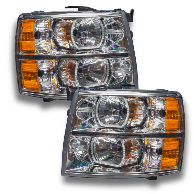 Oracle 07-13 Chevrolet Silverado SMD headlights featuring ColorSHIFT technology, showcasing vibrant LED lights in a sleek design.