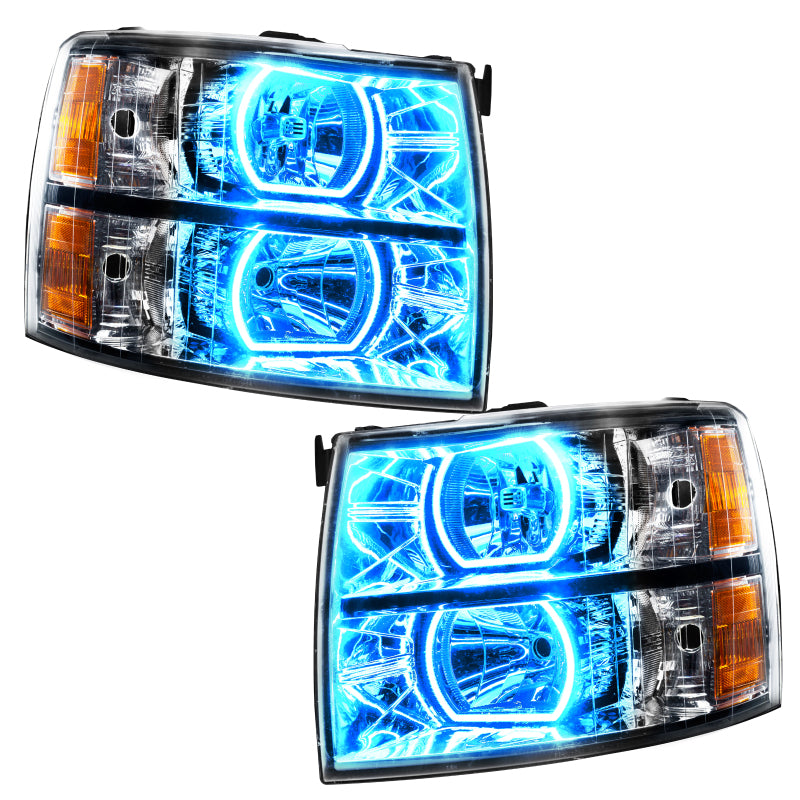 Oracle 07-13 Chevrolet Silverado SMD headlights featuring ColorSHIFT technology, showcasing vibrant LED lights in a sleek design.