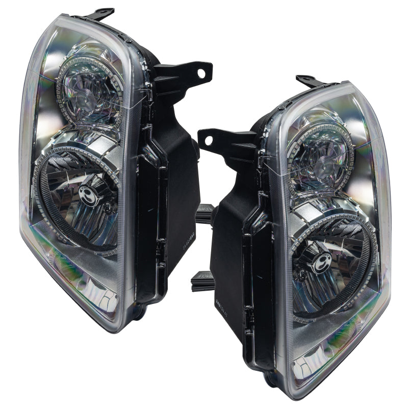 Oracle 07-13 GMC Yukon SMD headlights with ColorSHIFT halo rings and 2.0 controller, showcasing Chrome and Black housing options.