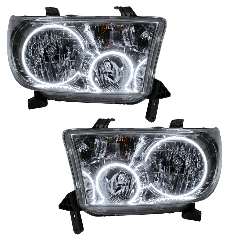 Oracle 07-13 Toyota Tundra SMD headlights with pre-installed halo rings in Chrome and Black housing options.