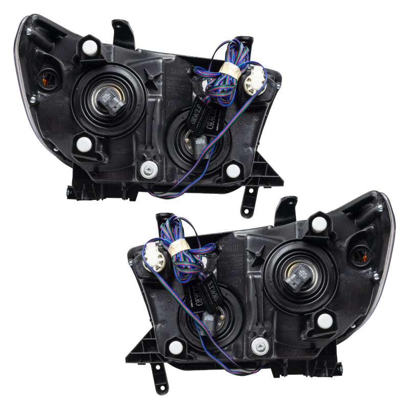 Oracle 07-13 Toyota Tundra SMD headlights with pre-installed halo rings in Chrome and Black housing options.