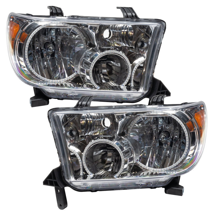 Oracle 07-13 Toyota Tundra SMD headlights with pre-installed halo rings in Chrome and Black housing options.