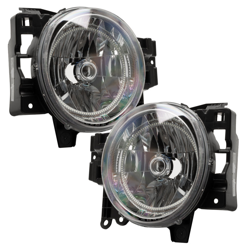 Oracle 07-14 Toyota FJ Cruiser SMD headlights with ColorSHIFT halo rings and RF controller, showcasing Chrome and Black housing options.