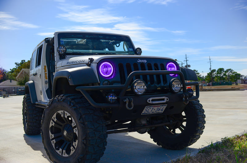 Oracle ColorSHIFT headlights for 2007-2016 Jeep Wrangler JK, showcasing vibrant LED technology and pre-assembled design.