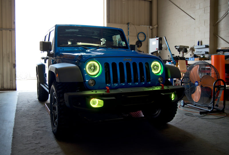 Oracle ColorSHIFT headlights for 2007-2016 Jeep Wrangler JK, showcasing vibrant LED technology and pre-assembled design.