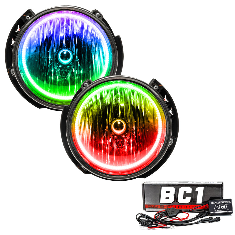 Oracle ColorSHIFT headlights for 2007-2016 Jeep Wrangler JK, showcasing vibrant LED technology and pre-assembled design.