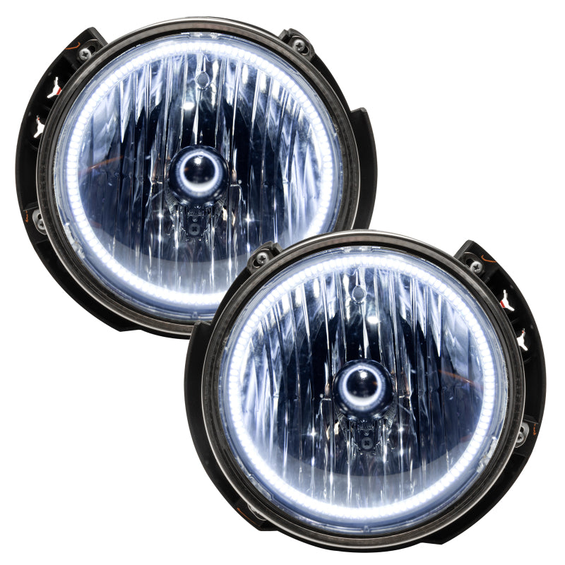 Oracle 07-16 Jeep Wrangler JK SMD HL headlights with white halo rings, showcasing chrome and black housing options.