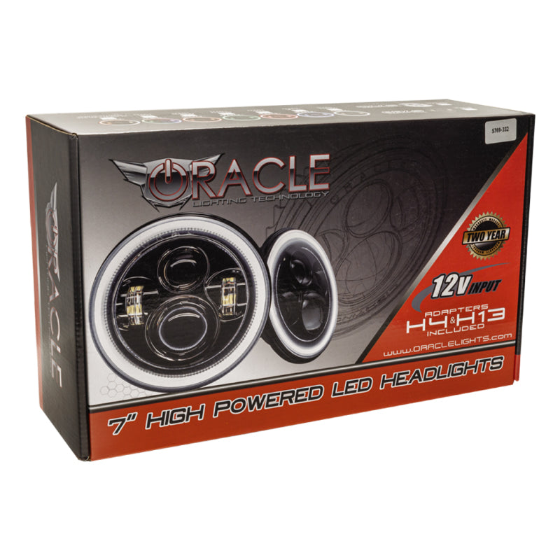 Oracle 07-18 Jeep Wrangler JK Switchback LED Halo Headlights with integrated amber turn signal, showcasing advanced LED technology and sleek design.