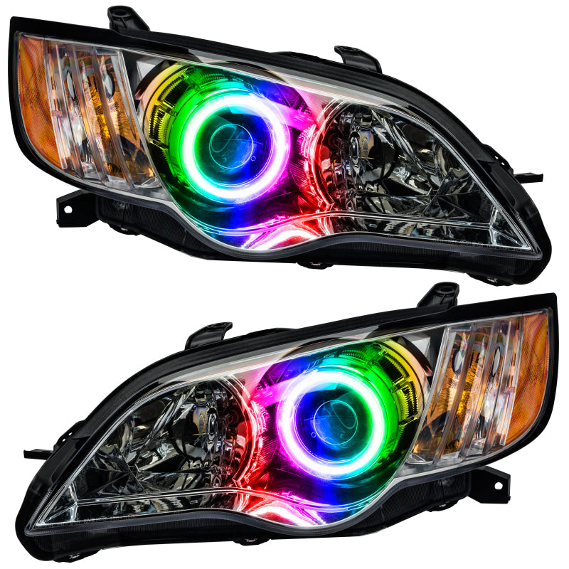 Oracle 08-09 Subaru Legacy Sedan SMD headlights with ColorSHIFT technology and 2.0 controller, showcasing Chrome and Black housing options.