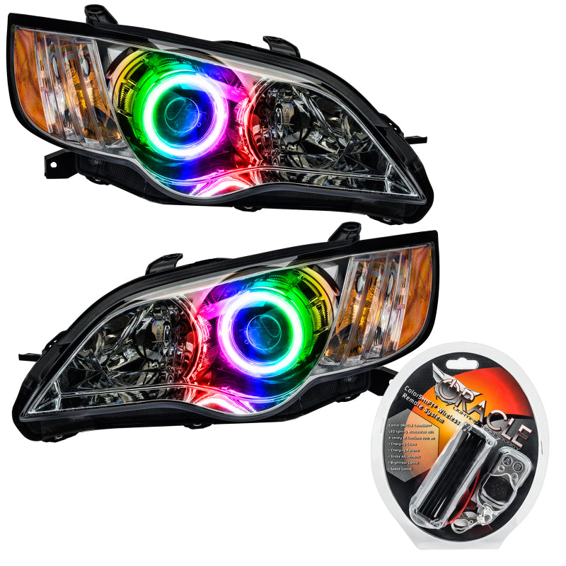 Oracle 08-09 Subaru Legacy Sedan SMD HL with ColorSHIFT halos, showcasing Chrome and Black housing options.