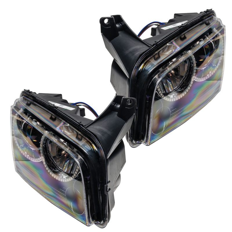 Oracle 08-10 Dodge Charger SMD Halo headlights with ColorSHIFT technology, featuring Chrome and Black housing options.