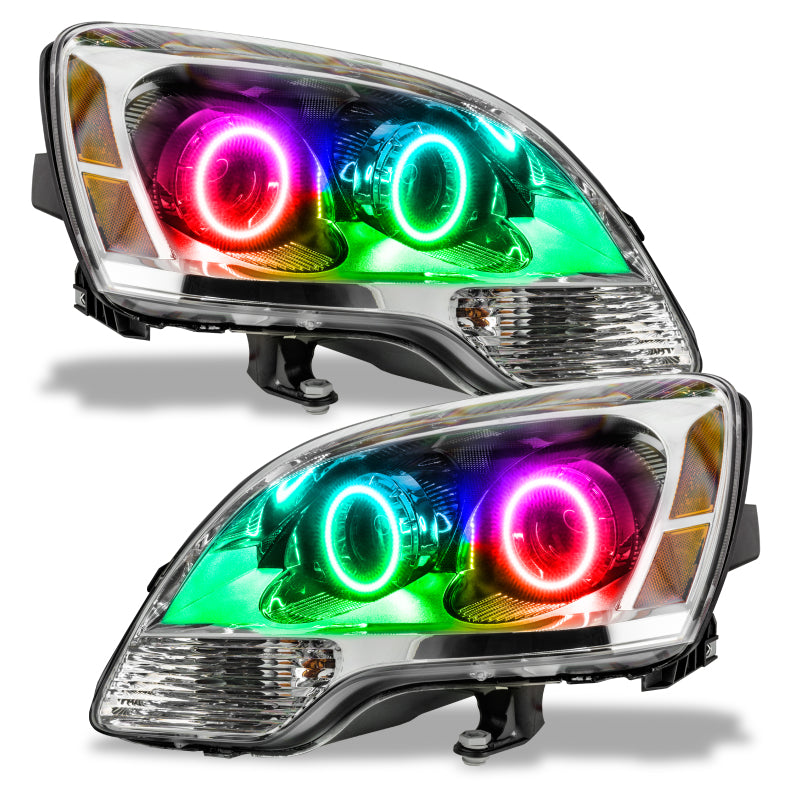 Oracle 08-12 GMC Acadia SMD Halogen headlights with ColorSHIFT technology, showcasing Chrome and Black housing options.