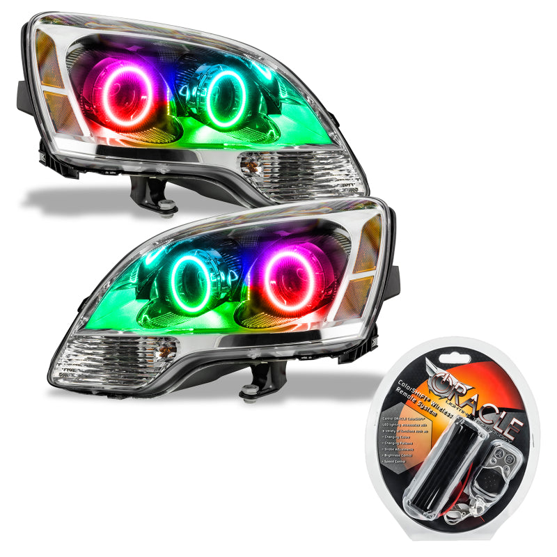 Oracle 08-12 GMC Acadia SMD Halogen headlights with ColorSHIFT technology, featuring Chrome and Black housing options.