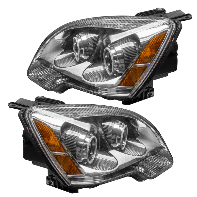 Oracle 08-12 GMC Acadia SMD Halogen headlights with white halo rings, showcasing chrome and black housing options.