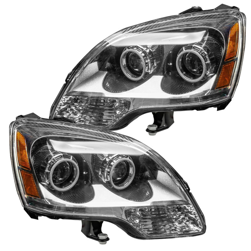 Oracle 08-12 GMC Acadia SMD Halogen headlights with white halo rings, showcasing chrome and black housing options.