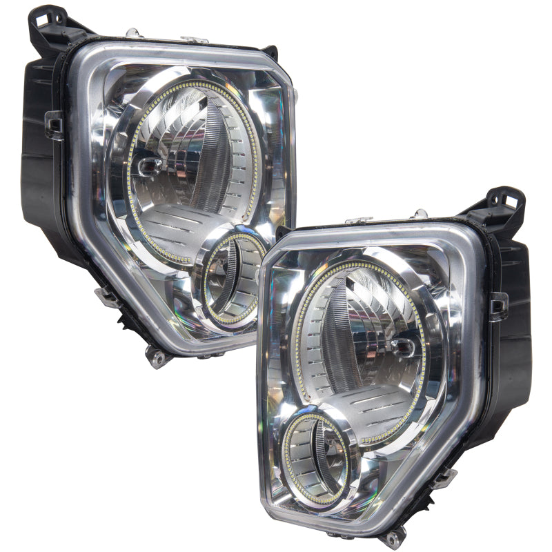 Oracle 08-12 Jeep Liberty SMD headlights with ColorSHIFT halo rings in Chrome housing, showcasing modern automotive lighting design.