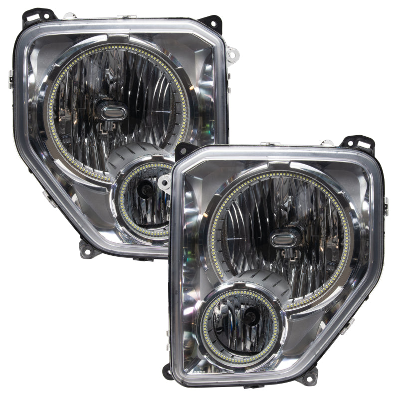 Oracle 08-12 Jeep Liberty SMD headlights with ColorSHIFT halo rings in Chrome housing, showcasing modern automotive lighting design.