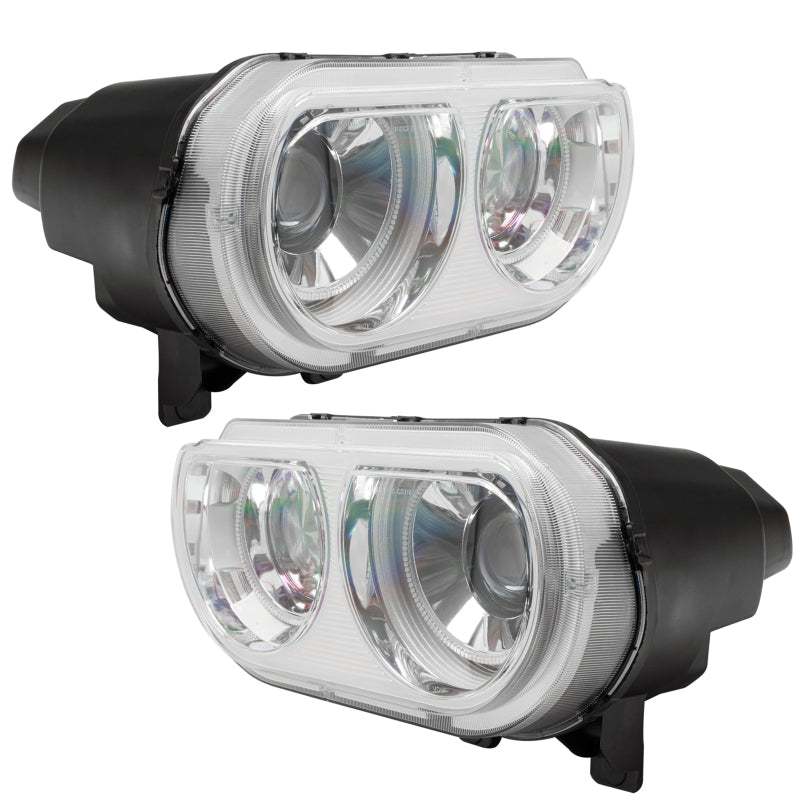 Oracle 08-14 Dodge Challenger SMD headlights with ColorSHIFT technology, showcasing Chrome and Black housing options.