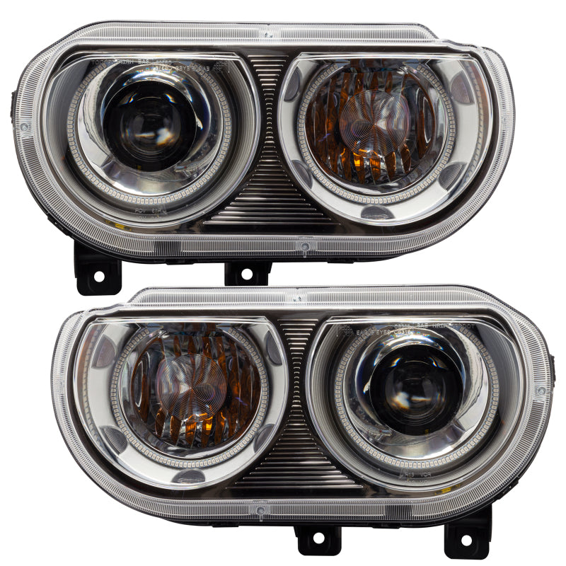 Oracle 08-14 Dodge Challenger SMD headlights with ColorSHIFT technology, showcasing Chrome and Black housing options.