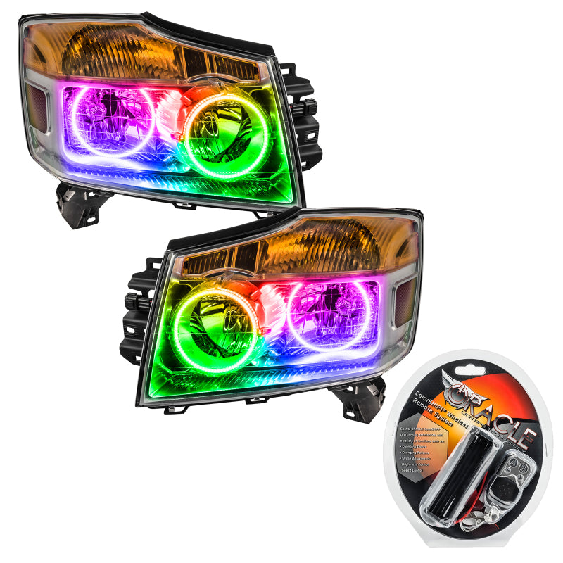 Oracle 08-15 Nissan Armada SMD HL ColorSHIFT headlights with halo rings in Chrome and Black housing options.