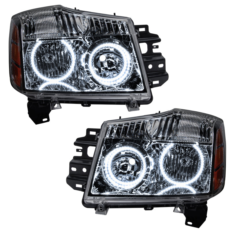 Oracle 08-15 Nissan Armada SMD HL headlights with white halo rings, showcasing chrome and black housing options.