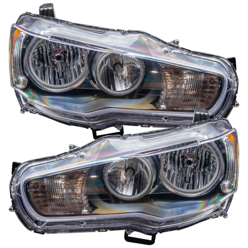 Oracle ColorSHIFT SMD headlights for 2008-2017 Mitsubishi Lancer with BC1 controller, showcasing customizable lighting options.