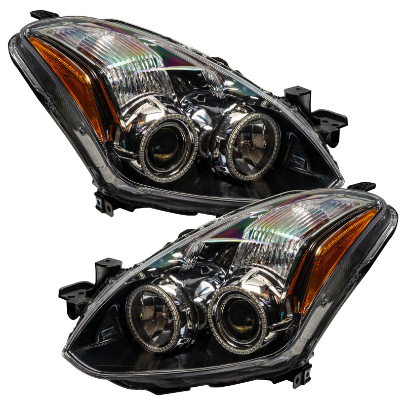 Oracle 10-12 Nissan Altima Coupe SMD headlights with ColorSHIFT technology, showcasing Chrome and Black housing options.