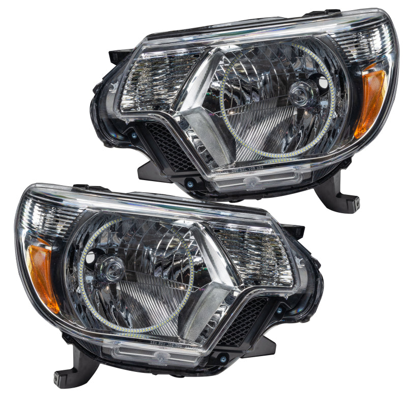 Oracle 12-15 Toyota Tacoma SMD headlights with ColorSHIFT and 2.0 controller, showcasing chrome and black housing options.