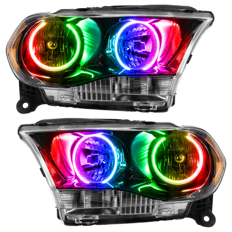 Oracle 11-13 Dodge Durango SMD HL Halogen headlights in black housing with ColorSHIFT technology, showcasing stylish halo rings.