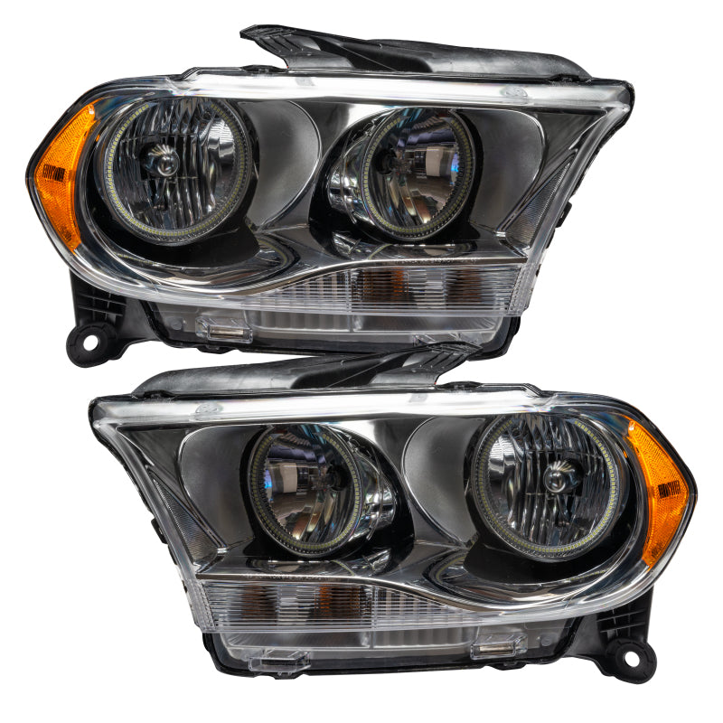 Oracle 11-13 Dodge Durango SMD HL Halogen headlights with ColorSHIFT technology in Chrome housing, showcasing professional halo ring installation.