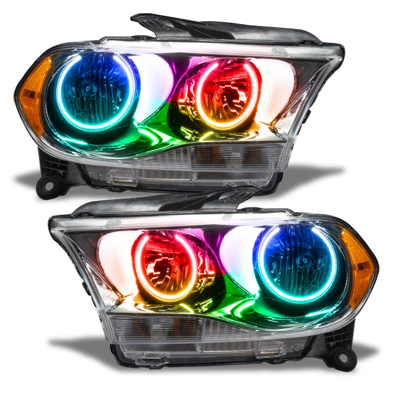 Oracle 11-13 Dodge Durango SMD HL Halogen headlights with Chrome housing and ColorSHIFT halos, showcasing a sleek design and bright illumination.