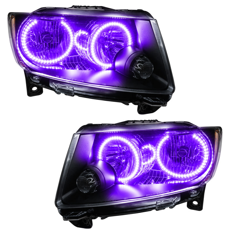 Oracle 11-13 Jeep Grand Cherokee Pre-Assembled Halo Headlights with Chrome and Black housing options, showcasing professional halo installation.