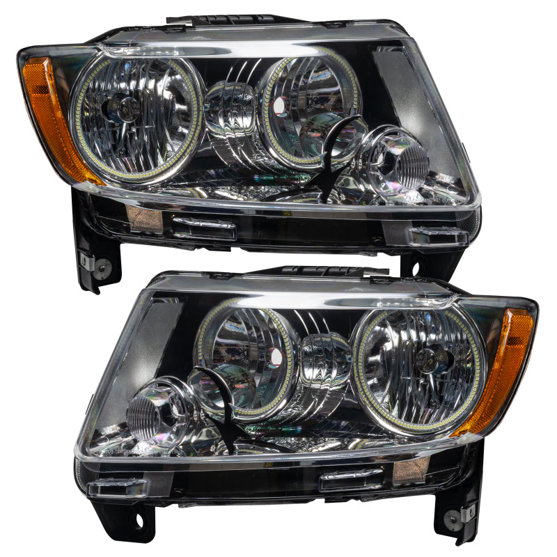 Oracle 11-13 Jeep Grand Cherokee Pre-Assembled Halo Headlights with Chrome and Black housing options, showcasing professional halo installation.