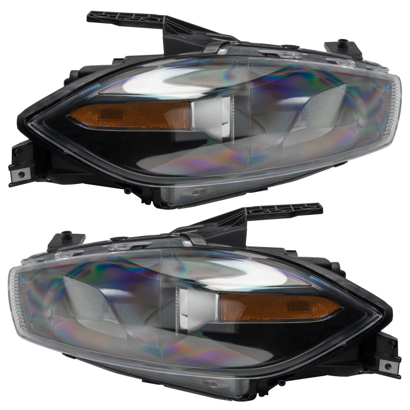 Oracle 13-14 Dodge Dart HID Style SMD Headlights in Black with ColorSHIFT technology, showcasing pre-assembled halo rings.