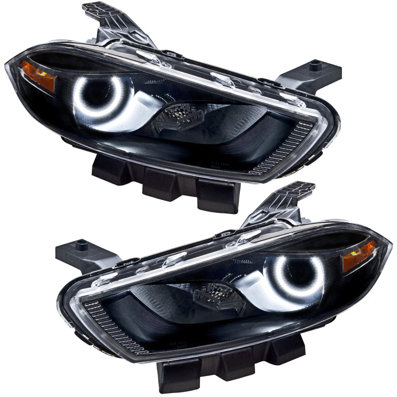 Oracle 13-14 Dodge Dart HID Style SMD Headlights in black housing with halo rings, showcasing modern automotive lighting design.