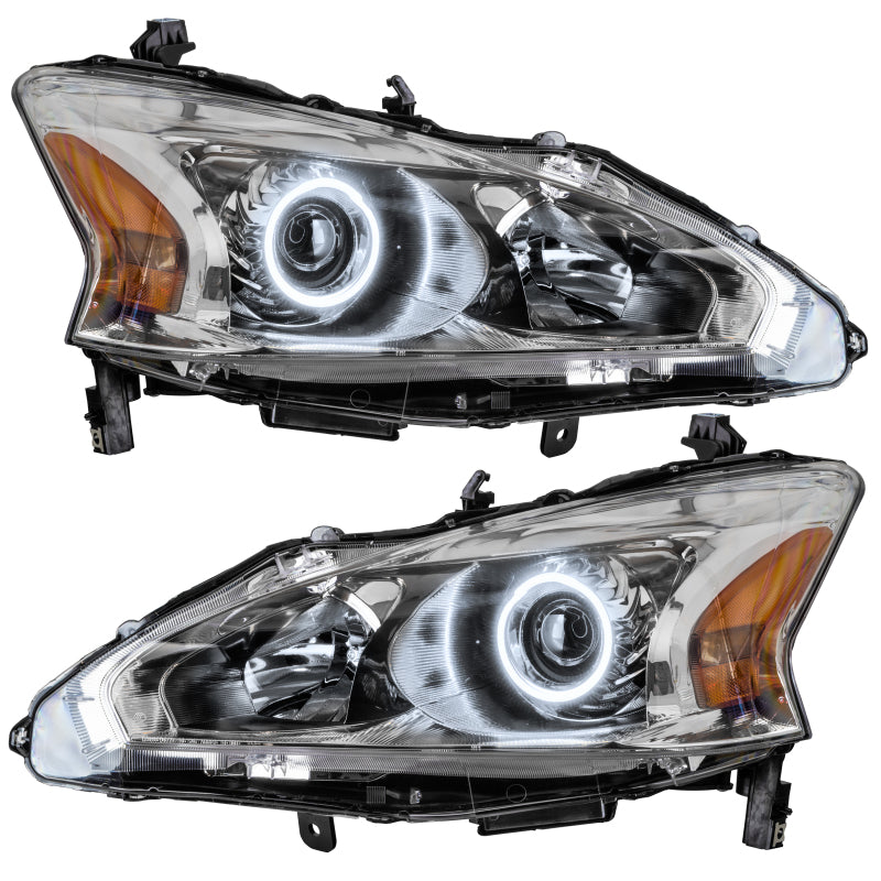 Oracle 13-15 Nissan Altima Sedan SMD HL - White headlights with halo rings, showcasing sleek design and professional installation.