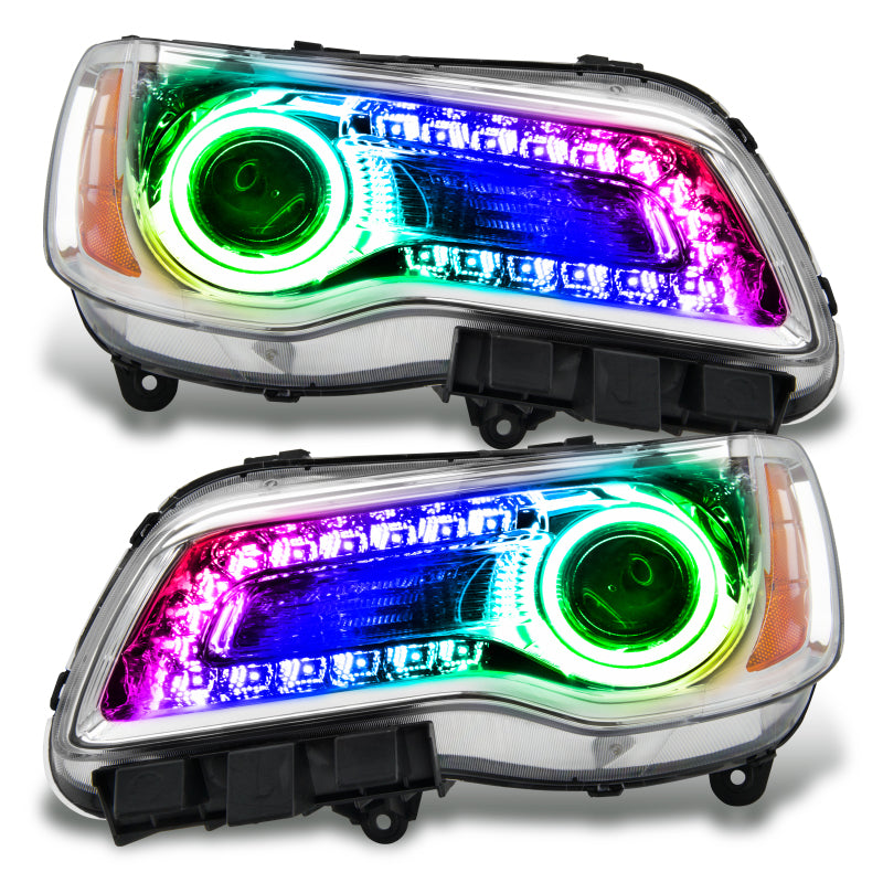 Oracle 11-14 Chrysler 300C SMD headlights with chrome housing and ColorSHIFT DRL, showcasing a modern design for enhanced vehicle lighting.